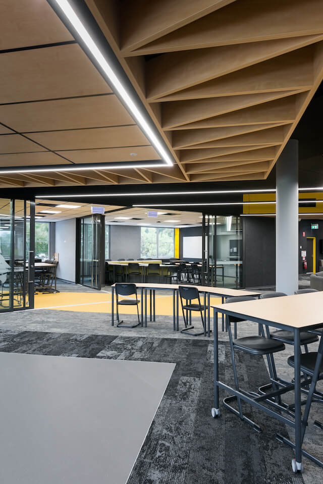 Sound absorbing surfaces support adjacent flexible learning areas throughout the centre. (Pic: Lyndon Stacy)     