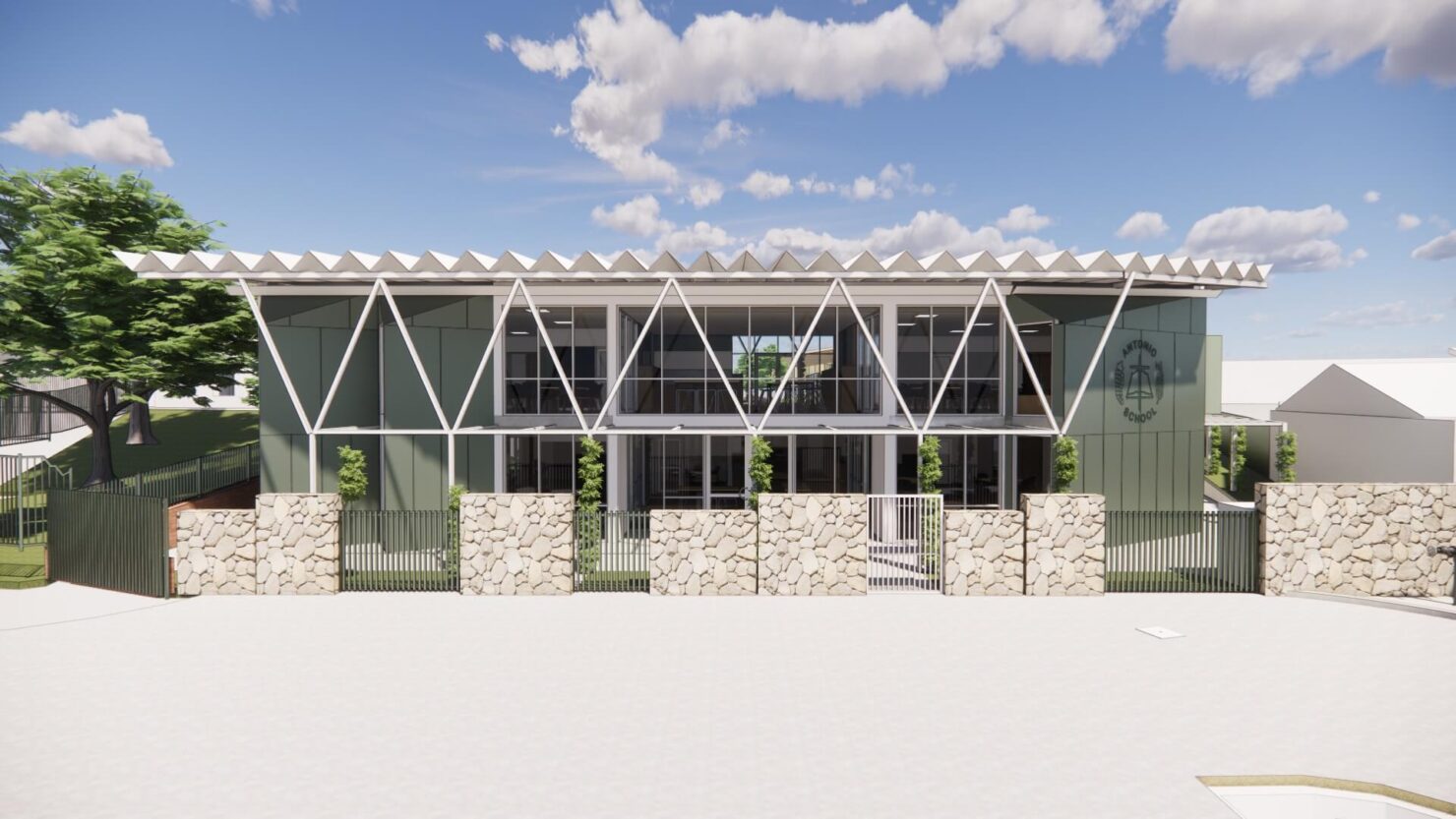 Antonio School's proposed new administration building. (Render: R&Y)<br />
<br />
