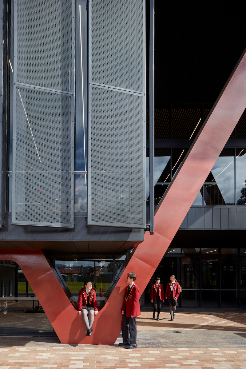 “The Wiggle” makes a bold statement, both as a structural and decorative element at the entry to the Angelico Centre at Cabra Dominican College. (Image: Sam Noonan)